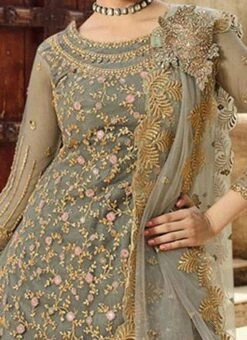 Amyra Dastur Grey Net Embroidered A Line Lehenga Wedding Wear
