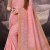 Baby Pink Linen Embroidered Work Saree After Six Wear