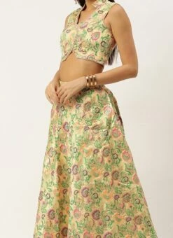 Teen Girls Beige Art Silk Jacquard Co Ords Set Festive Wear