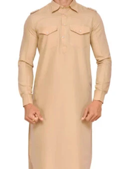 Beige Art Silk Pathani Set