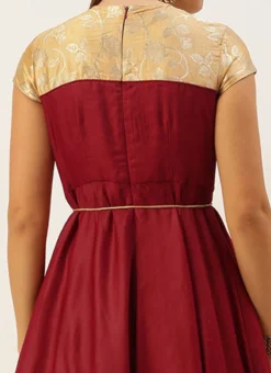 Beige Brocade N Maroon Satin Layered Gown Festive Wear -Mahra Clothing Shop Beige Brocade N Maroon Satin Layered Gown IWBS02105367 rrc3