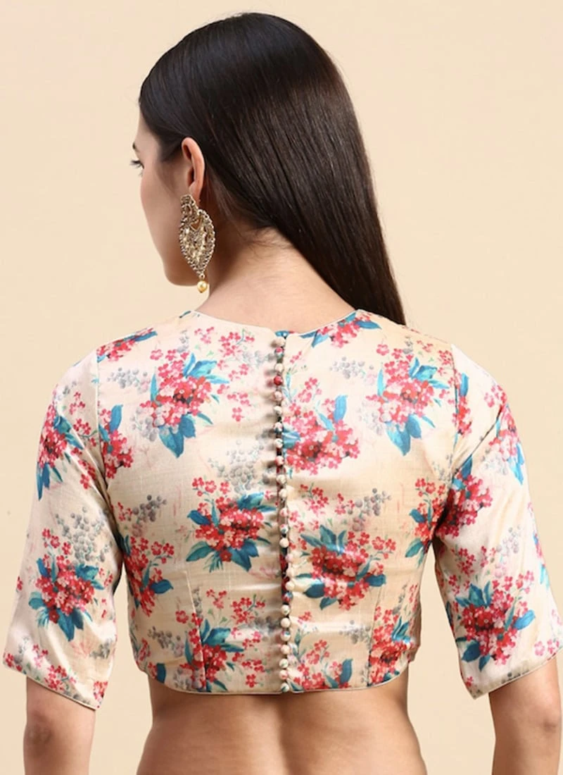 Beige Cotton Silk Digital Printed Blouse Festive Wear 4 Beige Cotton Silk Digital Printed Blouse Festive Wear - Image 4