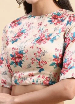 Beige Cotton Silk Digital Printed Blouse Festive Wear