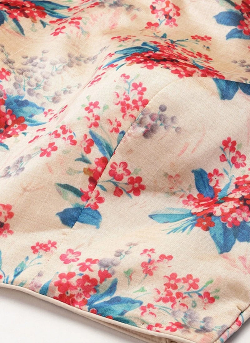 Beige Cotton Silk Digital Printed Blouse Festive Wear 5 Beige Cotton Silk Digital Printed Blouse Festive Wear - Image 5