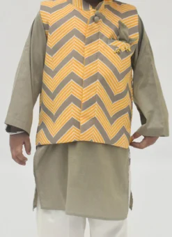 Beige Cotton Silk Printed Bandi Set