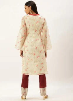 Beige Digital Printed Organza Kurta Set After Six Wear -Mahra Clothing Shop Beige Digital Printed Organza Kurta Set KSBS02202389 b