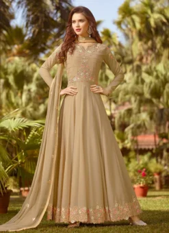 Beige Embroidered Anarkali Suit Party Wear -Mahra Clothing Shop Beige Embroidered Anarkali Suit SLSCC0520018 u