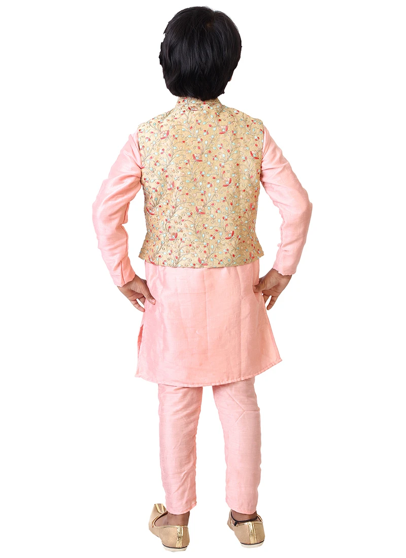 Beige Embroidered N Pink Bandi Set 3 Beige Embroidered N Pink Bandi Set - Image 3
