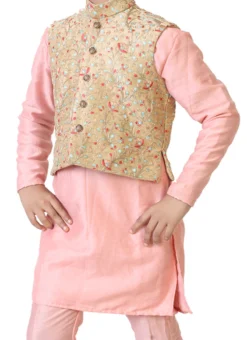 Beige Embroidered N Pink Bandi Set