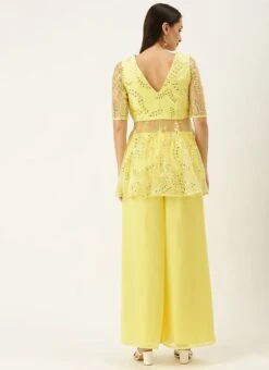 Teen Girls Beige Embroidered Peplum Blouse N Palazzo Set Festive Wear -Mahra Clothing Shop Beige Embroidered Peplum Blouse N Palazzo Set IWBS02109720 b