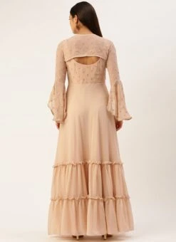 Teen Girls Peach Georgette Embroidered Tiered Gown Festive Wear -Mahra Clothing Shop Beige Georgette Embroidered Tiered Gown IWBS02212560 b