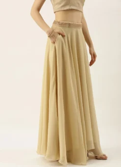 Beige Georgette High N Low Full Circular Skirt Festive Wear