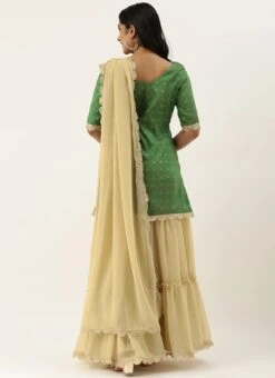 Teen Girls Beige N Green Zari Tiered Sharara Set Festive Wear -Mahra Clothing Shop Beige N Green Zari Tiered Sharara Set SLBS02101770 b