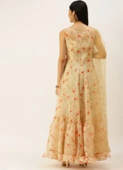Teen Girls Beige Printed Organza Anarakali Suit Festive Wear -Mahra Clothing Shop Beige Printed Organza Anarakali Suit SLBS02203501 b