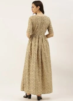 Beige Printed Rayon Boat Neck Maxi Dress After Six Wear -Mahra Clothing Shop Beige Printed Rayon Boat Neck Maxi Dress DRBS02101821 b