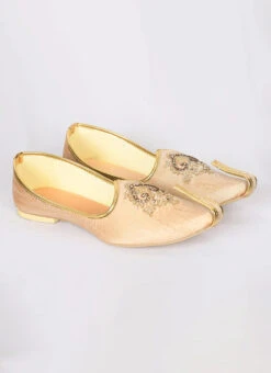 Beige Raw Silk Hand Work Mojri