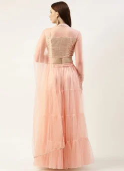 Teen Girls Beige Sequins Embroidered Tiered Lehenga Set Party Wear -Mahra Clothing Shop Beige Sequins Embroidered Tiered Lehenga Set GHBS02211199 b 1