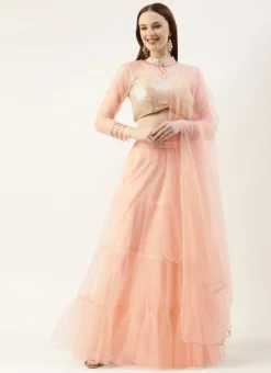 Teen Girls Beige Sequins Embroidered Tiered Lehenga Set Party Wear -Mahra Clothing Shop Beige Sequins Embroidered Tiered Lehenga Set GHBS02211199 u 1