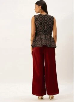 Teen Girls Black Art Silk Top And Wide Leg Pant Set Festive Wear -Mahra Clothing Shop Black Art Silk Top and Wide Leg Pant Set IWBS02202351 b