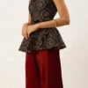 Teen Girls Black Art Silk Top And Wide Leg Pant Set Festive Wear