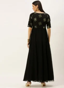 Teen Girls Black Chinnon Embroidered Gown Party Wear -Mahra Clothing Shop Black Chinnon Embroidered Gown IWBS02205903 b