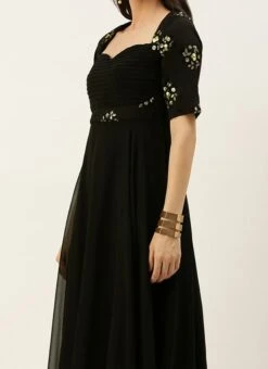 Teen Girls Black Chinnon Embroidered Gown Party Wear