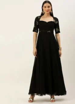 Teen Girls Black Chinnon Embroidered Gown Party Wear -Mahra Clothing Shop Black Chinnon Embroidered Gown IWBS02205903 u