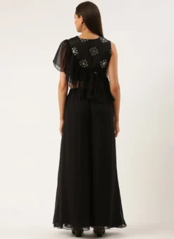 Teen Girls Black Chinnon Embroidered Palazzo Set Festive Wear -Mahra Clothing Shop Black Chinnon Embroidered Palazzo Set IWBS02208506 b