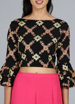 Black Chinon Embroidered Blouse Festive Wear Party Wear -Mahra Clothing Shop Black Chinon Embroidered Blouse BLBS02209591 rrc1