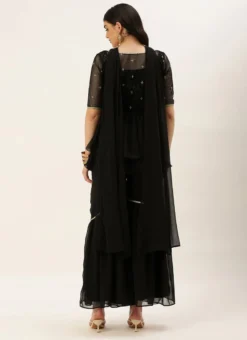 Jacket From Black Chinon Embroidered N Sequins Gharara Set -Mahra Clothing Shop Black Chinon Embroidered N Sequins Gharara Set SLBS02209627 b