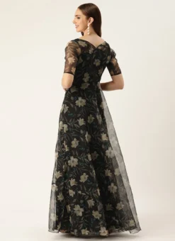 Teen Girls Black Digital Printed Organza Gown Party Wear -Mahra Clothing Shop Black Digital Printed Organza Gown IWBS02305143 b