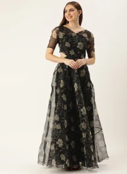 Teen Girls Black Digital Printed Organza Gown Party Wear -Mahra Clothing Shop Black Digital Printed Organza Gown IWBS02305143 u