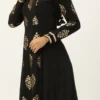 Teen Girls Black Embroidered Anarkali Suit Set Festive Wear