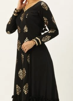 Teen Girls Black Embroidered Anarkali Suit Set Festive Wear
