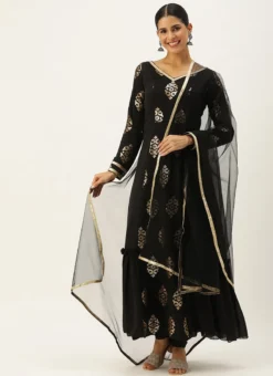 Teen Girls Black Embroidered Anarkali Suit Set Festive Wear -Mahra Clothing Shop Black Embroidered Anarkali Suit Set SLBS02306317 u 2
