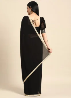 Teen Girls Black Embroidered Blouse Georgette Saree Festive Wear -Mahra Clothing Shop Black Embroidered Blouse Georgette Saree SABS02301049 b