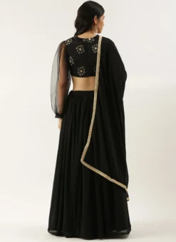 Black Embroidered Blouse N Gathered Lehenga Party Wear -Mahra Clothing Shop Black Embroidered Blouse N Gathered Lehenga GHBS02204800 b