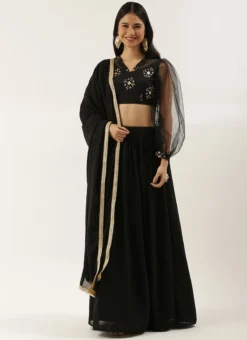 Black Embroidered Blouse N Gathered Lehenga Party Wear -Mahra Clothing Shop Black Embroidered Blouse N Gathered Lehenga GHBS02204800 u
