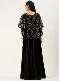 Teen Girls Black Embroidered Cape Style Gown Party Wear -Mahra Clothing Shop Black Embroidered Cape Style Gown IWBS02205075 b