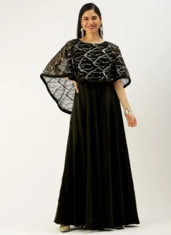 Teen Girls Black Embroidered Cape Style Gown Party Wear -Mahra Clothing Shop Black Embroidered Cape Style Gown IWBS02205075 u