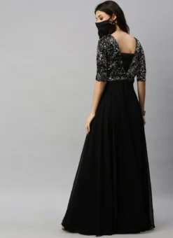 Teen Girls Black Embroidered Georgette Floor Length Gown Party Wear -Mahra Clothing Shop Black Embroidered Georgette Floor Length Gown IWBS02309055 b