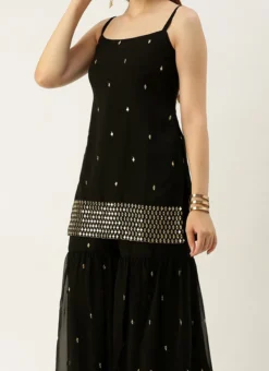 Top From Black Embroidered Georgette Gharara Set After Six Wear