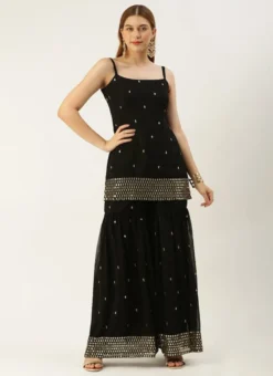 Bottom From Black Embroidered Georgette Gharara Set After Six Wear 10 Bottom From Black Embroidered Georgette Gharara Set After Six Wear -Mahra Clothing Shop Black Embroidered Georgette Gharara Set IWBS02301100 u 1