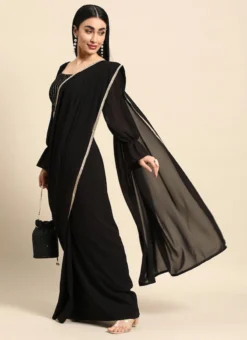Teen Girls Black Embroidered Georgette Saree Festive Wear -Mahra Clothing Shop Black Embroidered Georgette Saree SABS02301975 u
