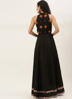 Black Embroidered Halter Neck Embellished Gown Festive Wear -Mahra Clothing Shop Black Embroidered Halter Neck Embellished Gown IWBS02106441 b