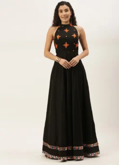 Black Embroidered Halter Neck Embellished Gown Festive Wear -Mahra Clothing Shop Black Embroidered Halter Neck Embellished Gown IWBS02106441 u