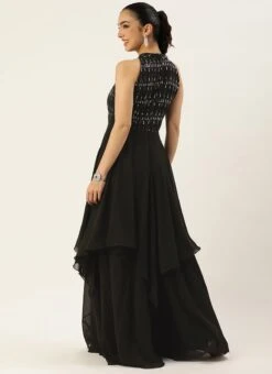 Teen Girls Black Embroidered Halter Neck Gown Festive Wear -Mahra Clothing Shop Black Embroidered Halter Neck Gown IWBS02307658 b