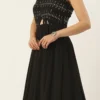 Teen Girls Black Embroidered Halter Neck Gown Festive Wear