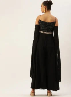 Black Embroidered Jumpsuit With Detachable Sleeve Festive Wear Party Wear -Mahra Clothing Shop Black Embroidered Jumpsuit With Detachable Sleeve DRBS02211024 b