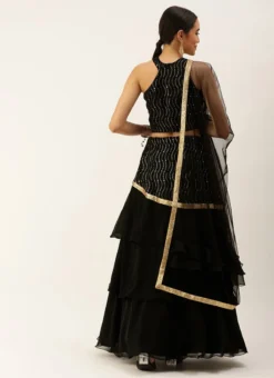 Teen Girls Black Embroidered Layered Lehenga Festive Wear -Mahra Clothing Shop Black Embroidered Layered Lehenga GHBS02208522 b